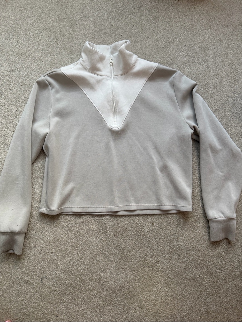 Women's Cream Half-Zip Cropped Pullover Top